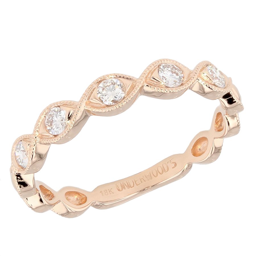 Diamonds in White Gold Band with Milgrain Edges