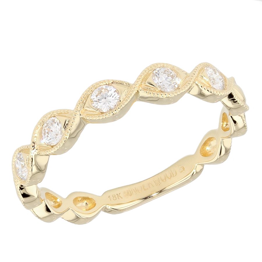 Diamonds in White Gold Band with Milgrain Edges