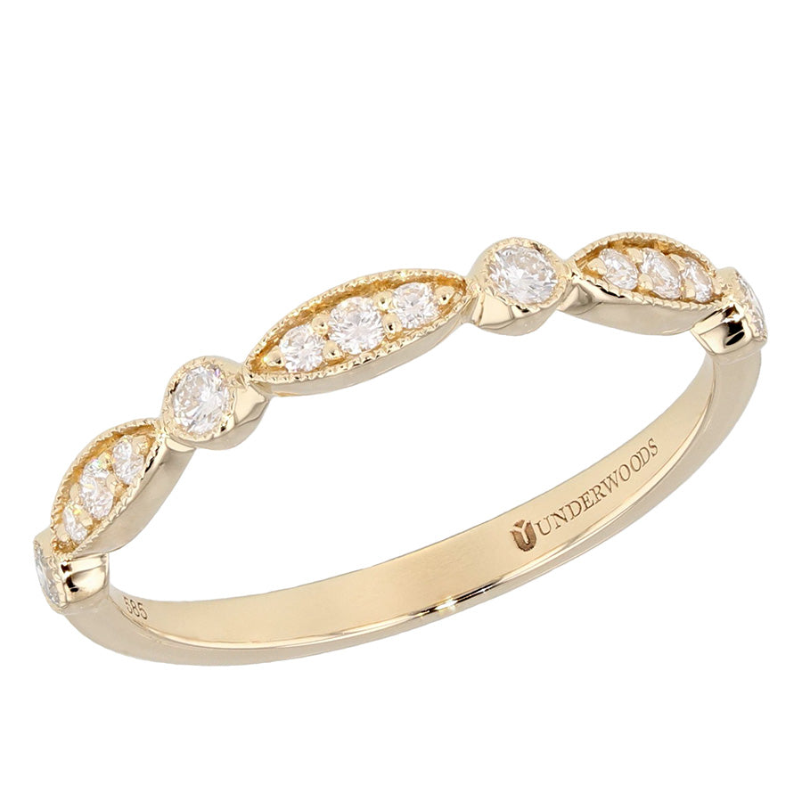 Diamonds in Yellow Gold Milgrain Edge Band