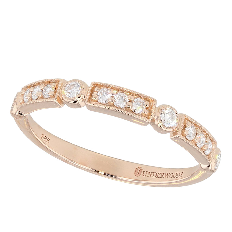 Rose Gold Milgrain Edge Diamond Band