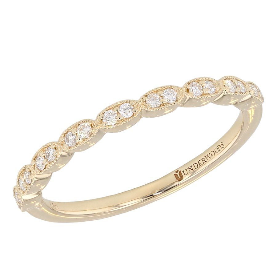Yellow Gold Milgrain Edge Diamond Band