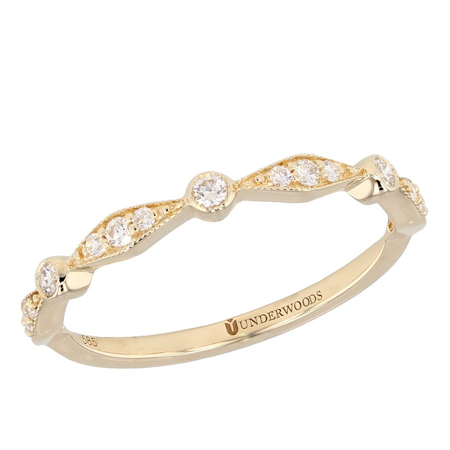 Yellow Gold Milgrain Edge Diamond Band