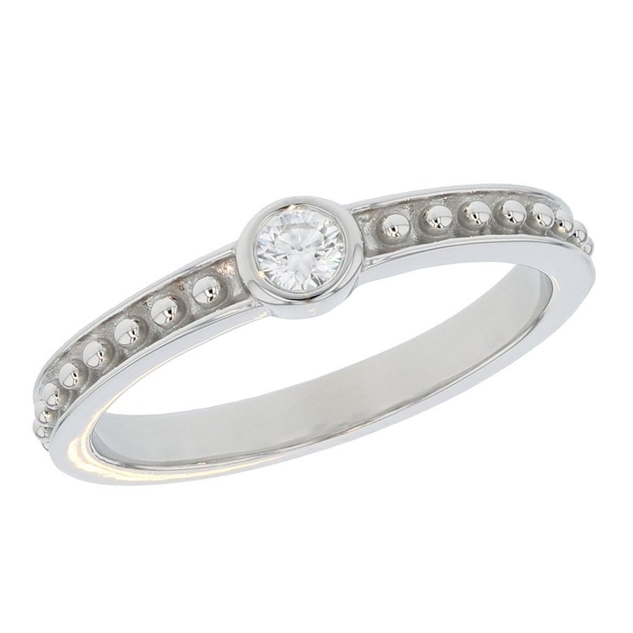 Round Diamond in White Gold "Beaded" Band