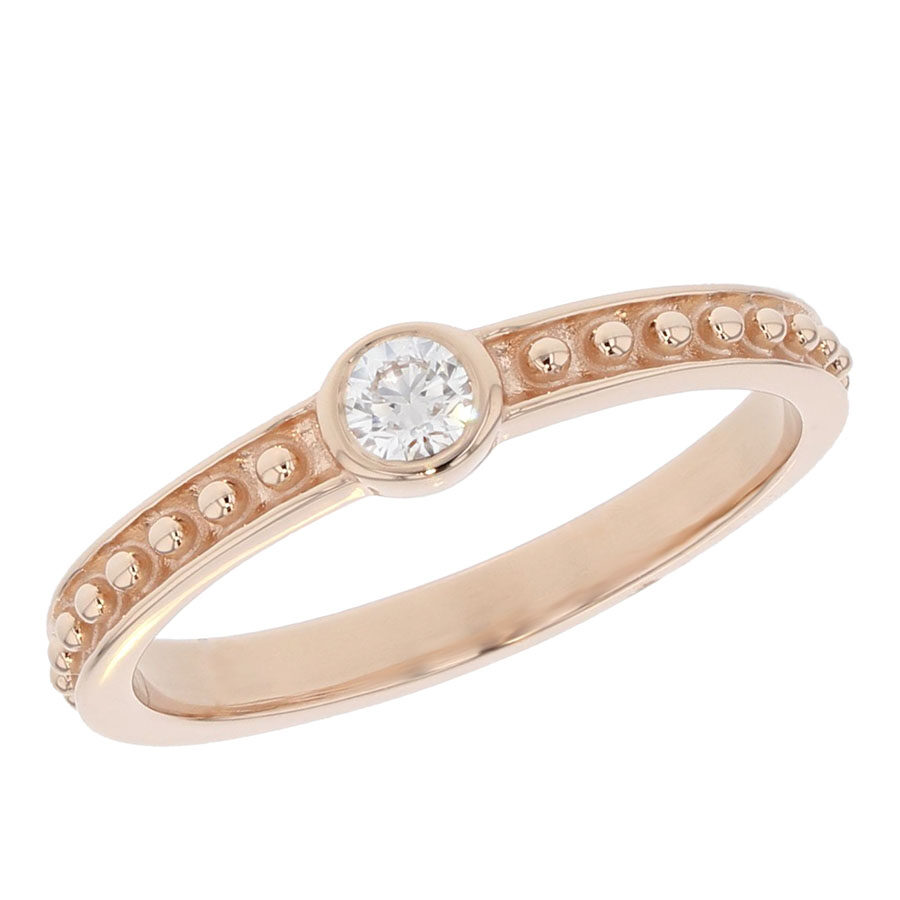 Round Diamond in Rose Gold "Beaded" Band
