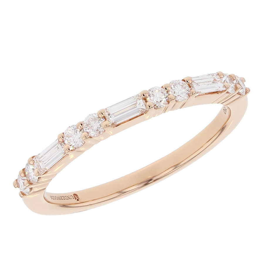 Baguette and Round Diamonds in Rose Gold Band