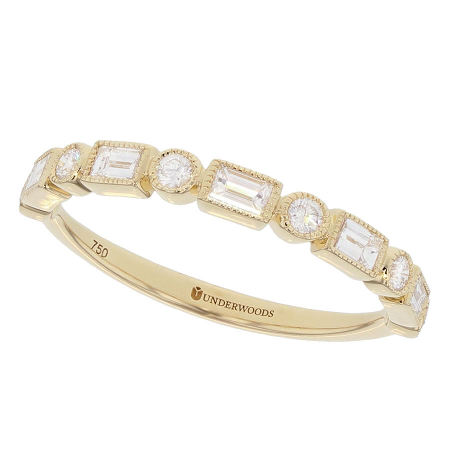 Baguette and Round Diamonds in Yellow Gold Band