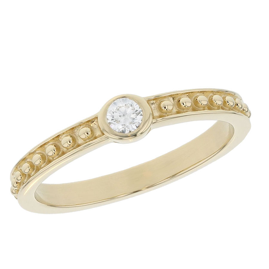 Round Diamond in Yellow Gold "Beaded" Band