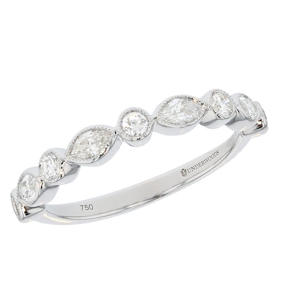 Marquise and Round Diamonds in White Gold Band