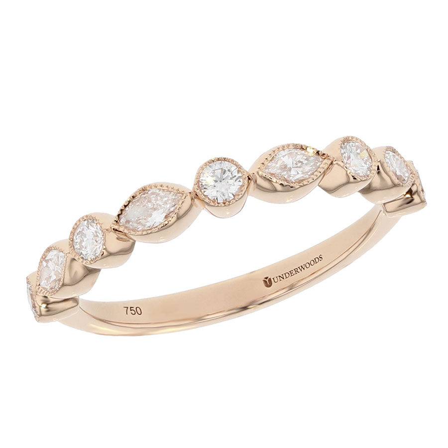 Marquise and Round Diamonds in Rose Gold Band