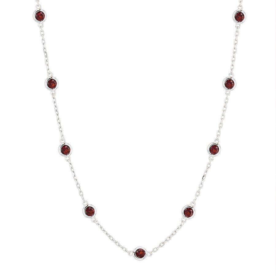 Garnet Sterling Silver Station Necklace