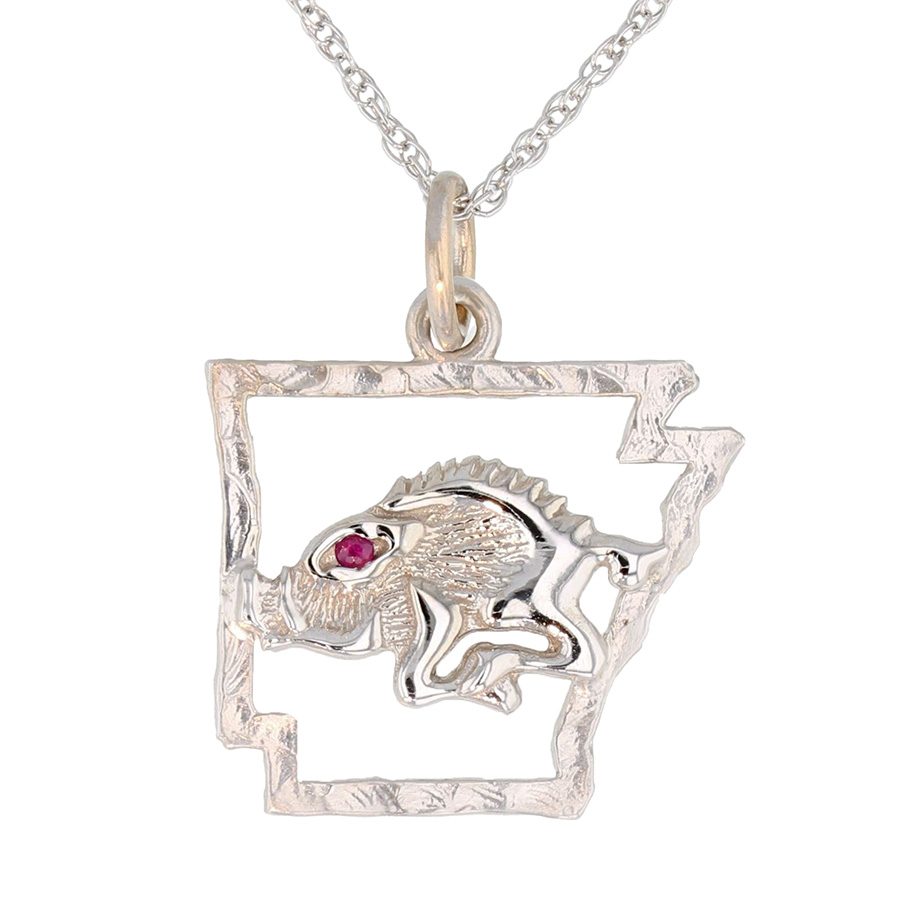Mini-Razorback with Ruby Eye in State Frame Pendant