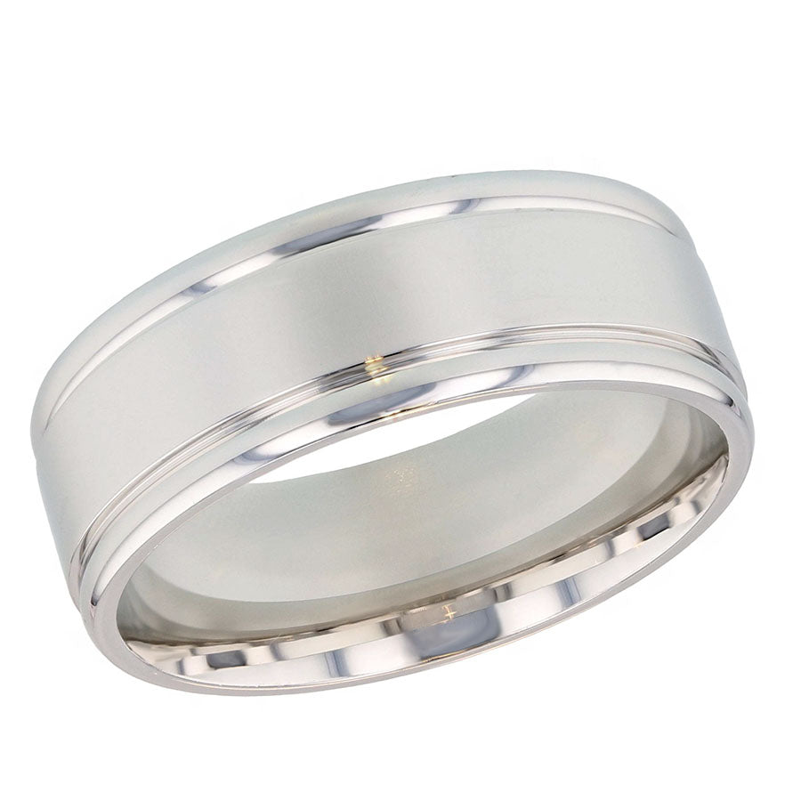 Bright Polished 8mm White Gold Band