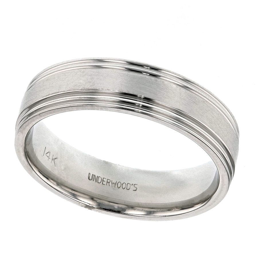 Satin Finished Center with Engraved Rims White Gold Band