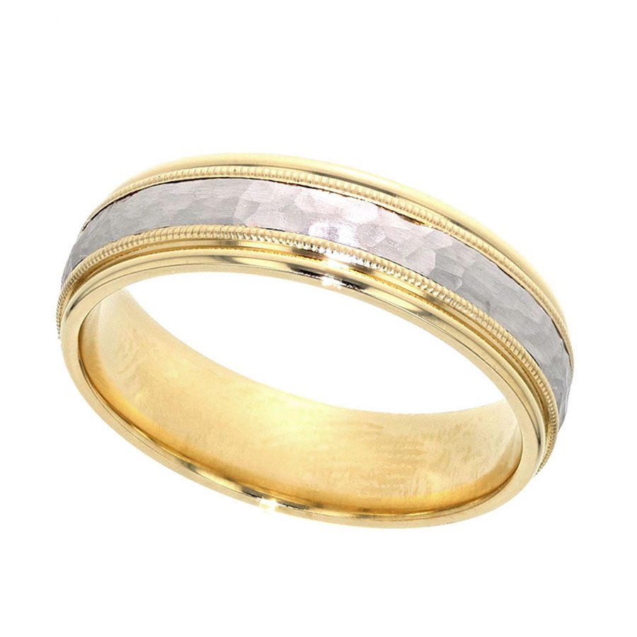 Hammered Platinum and Yellow Gold Band