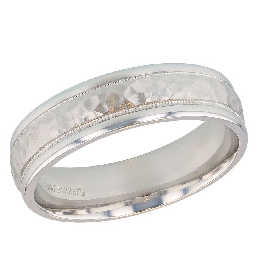 Hammered White Gold 6mm Band