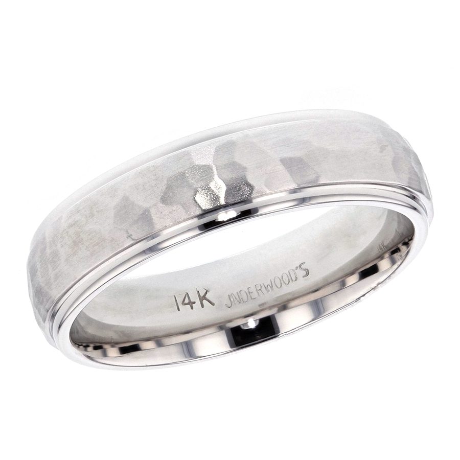 Hammered Center White Gold Band