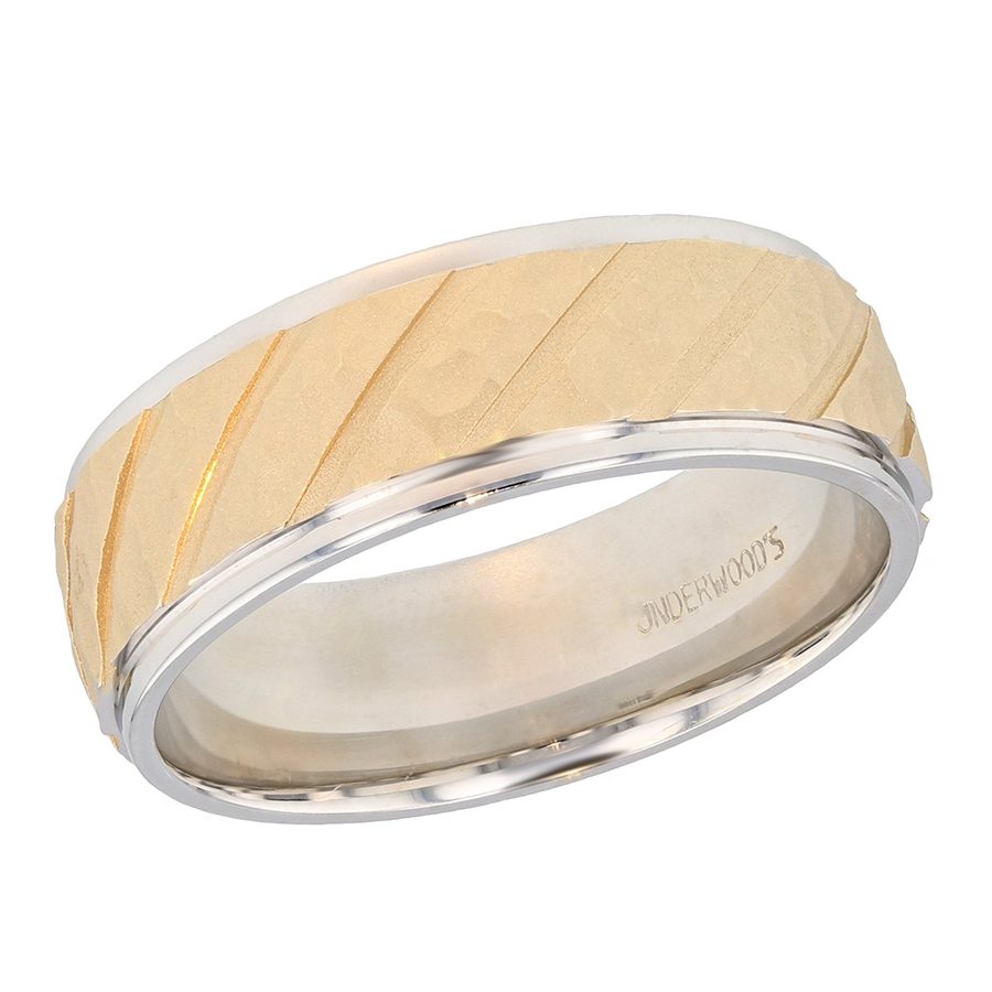 Engraved and Hammered Two-Tone Band