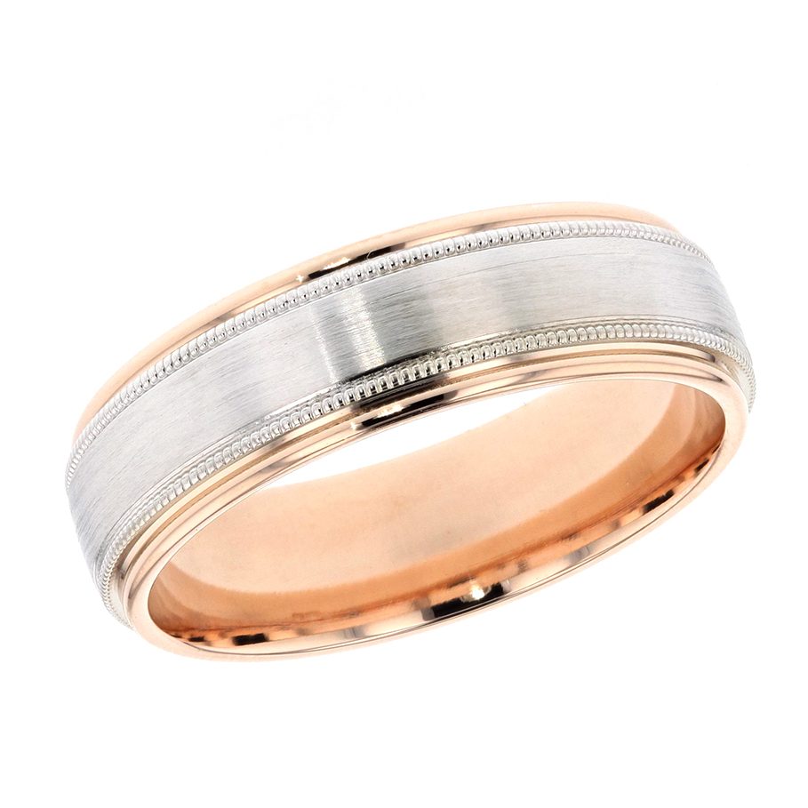 Satin Finished Center White and Rose Gold Band