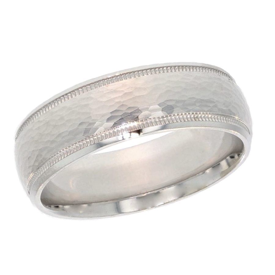 White Gold Hammered and Milgrain Band