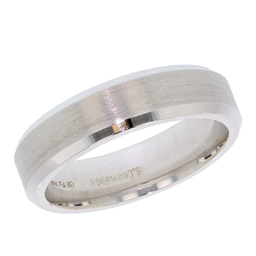 Brushed Center with Polished Edge White Gold Band