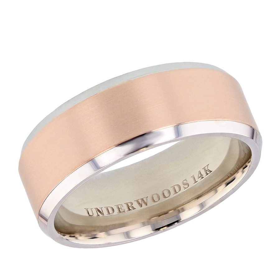 Beveled Edge White and Rose Gold Band