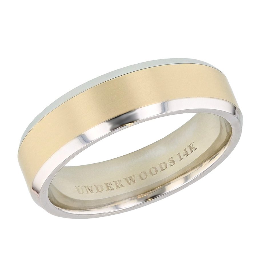Beveled Edge White and Yellow Gold Band