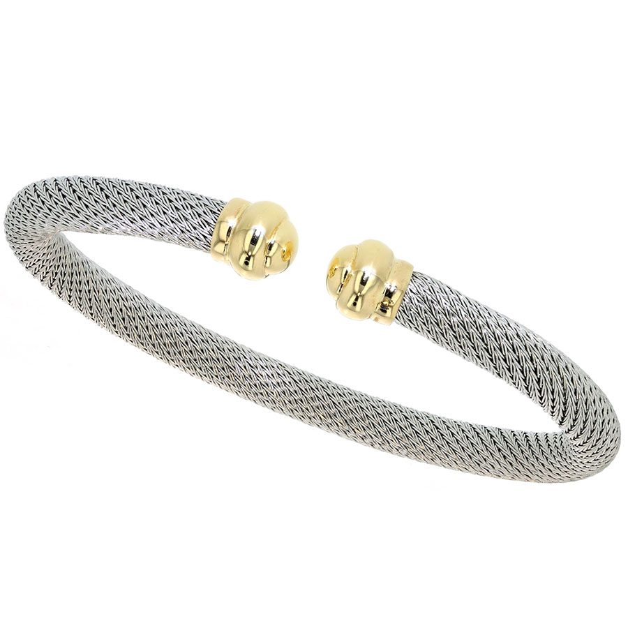 Woven Platinum and Yellow Gold Flexible Cuff Bracelet