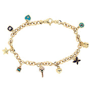 Yellow Gold Enameled Charm Bracelet