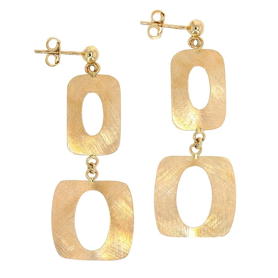 Yellow Gold Double Dangle Earrings in Brushed Finish
