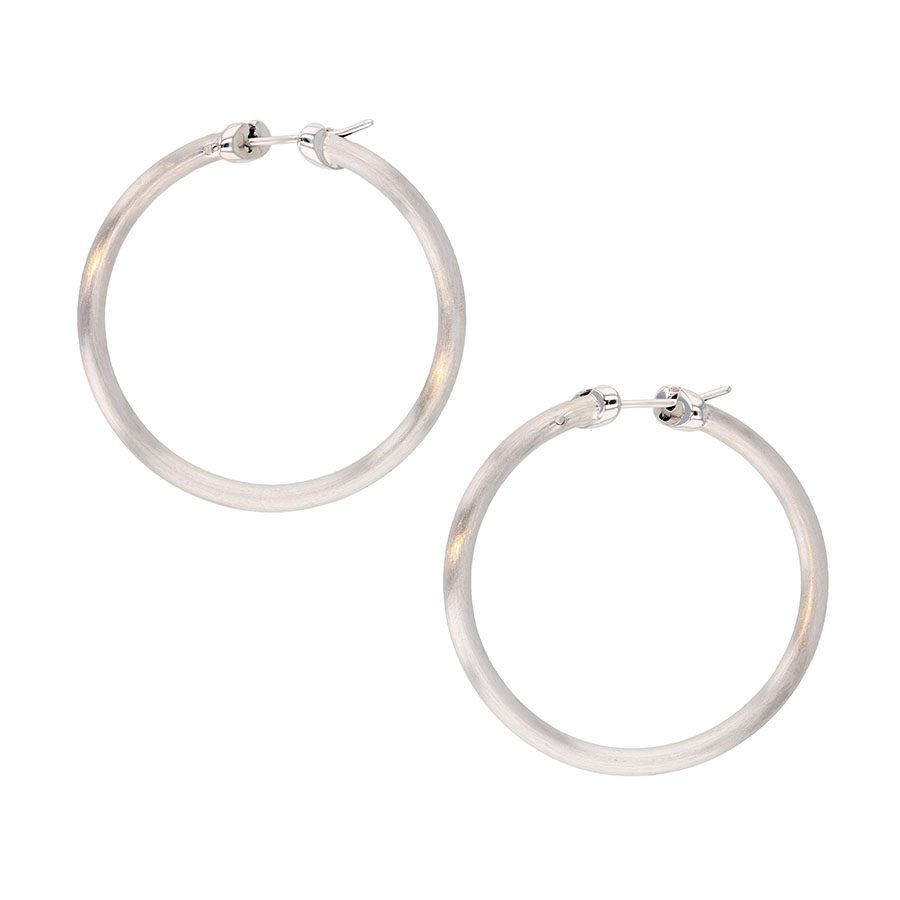 Satin Finished White Gold Hoop Earrings