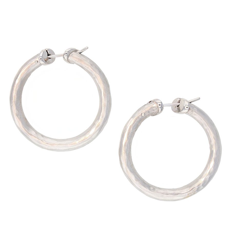 Hammered White Gold Hoop Earrings