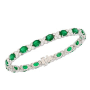 Oval Emeralds with Diamonds in White Gold Bracelet