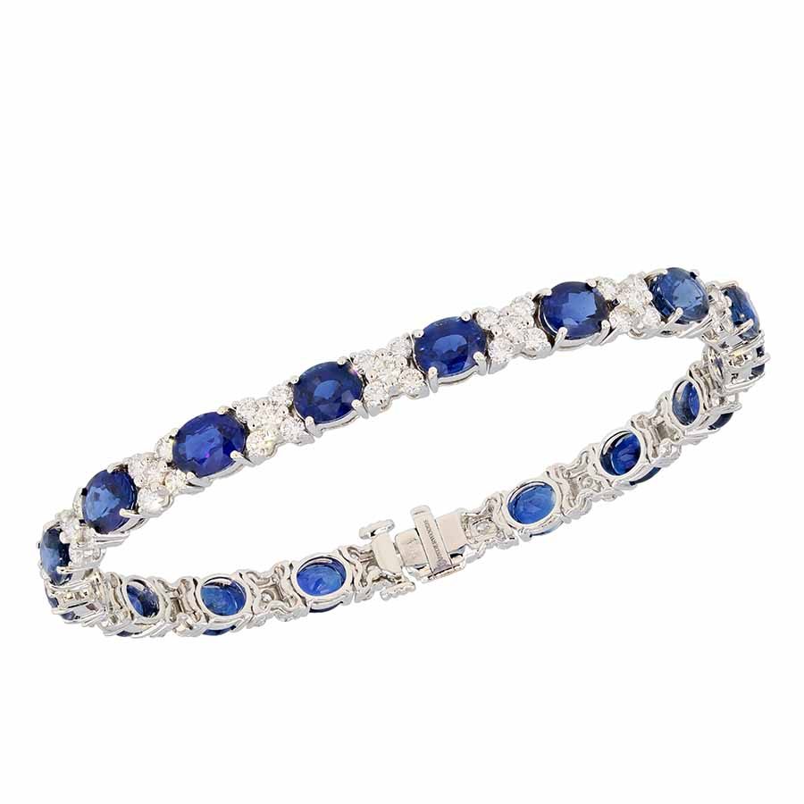 Oval Sapphires with Diamonds in White Gold Bracelet