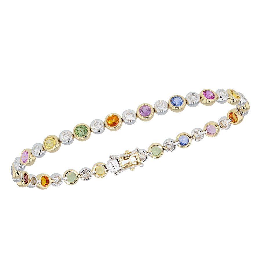 Multi-Colored Sapphires in Yellow and White Gold Bracelet