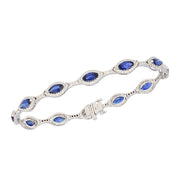 Marquise Blue Sapphires in White Gold Halo Bracelet