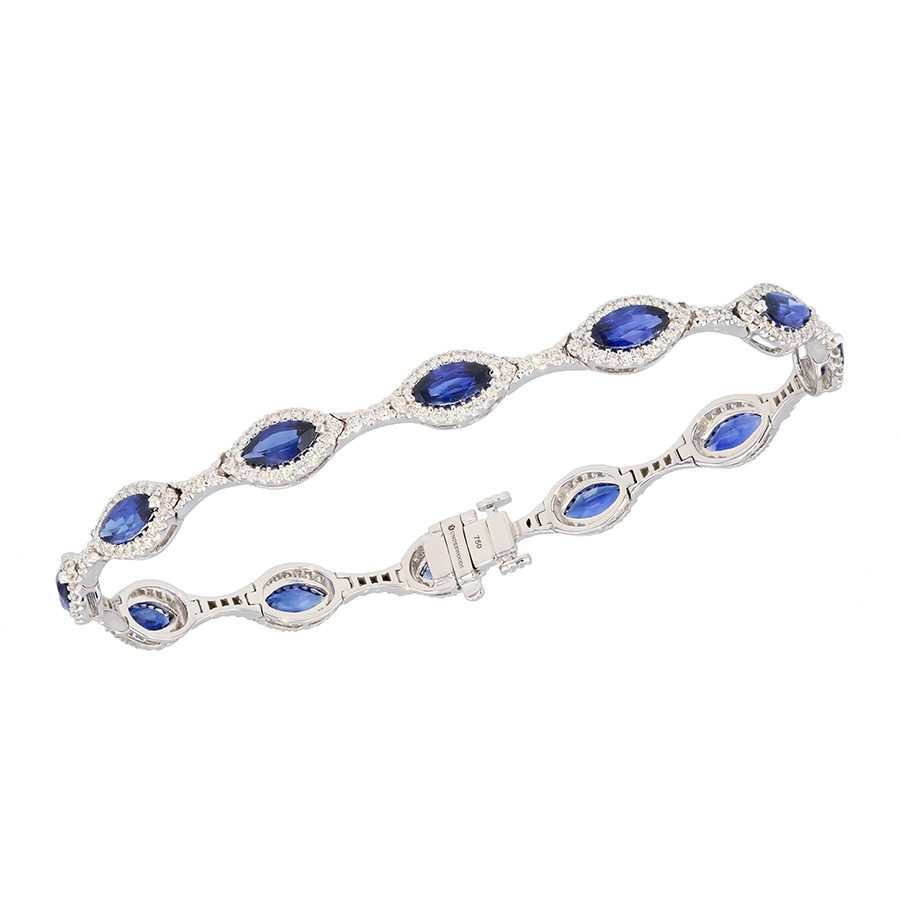 Marquise Blue Sapphires in White Gold Halo Bracelet