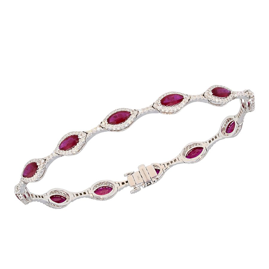 Marquise Rubies in White Gold Diamond Halo Bracelet