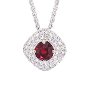 Round Ruby Double Halo White Gold Necklace
