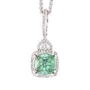 Green Tourmaline Diamond Halo White Gold Pendant