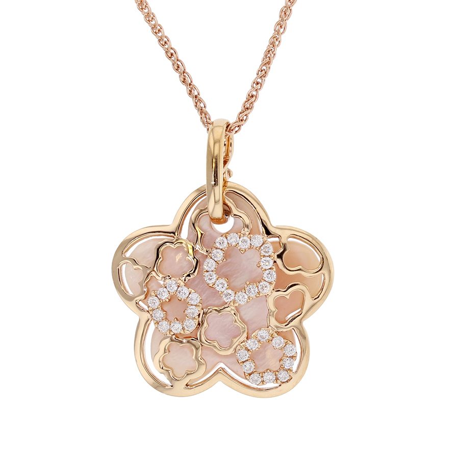 Pink Mother of Pearl in Rose Gold Floral Necklace