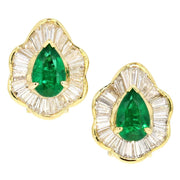 Yellow Gold Earrings with Emeralds and Baguettes