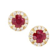 Rubies in Yellow Gold Halo Stud Earrings