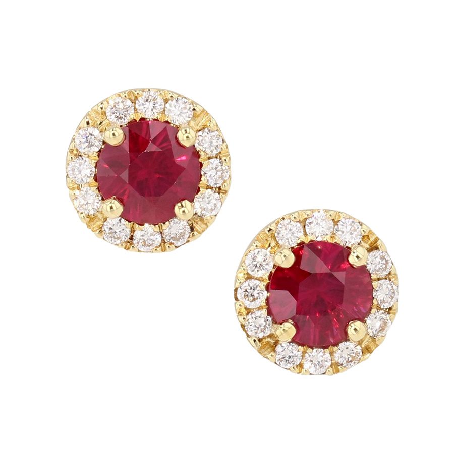 Rubies in Yellow Gold Halo Stud Earrings