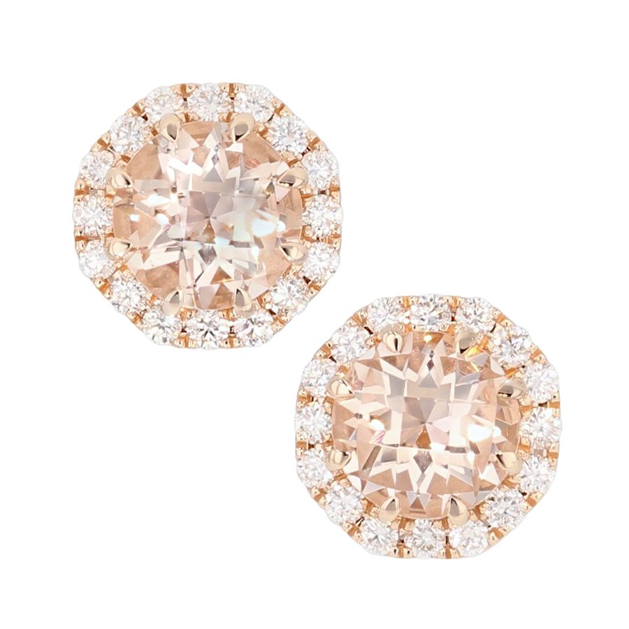 Round Morganites in Rose Gold Halo Stud Earrings