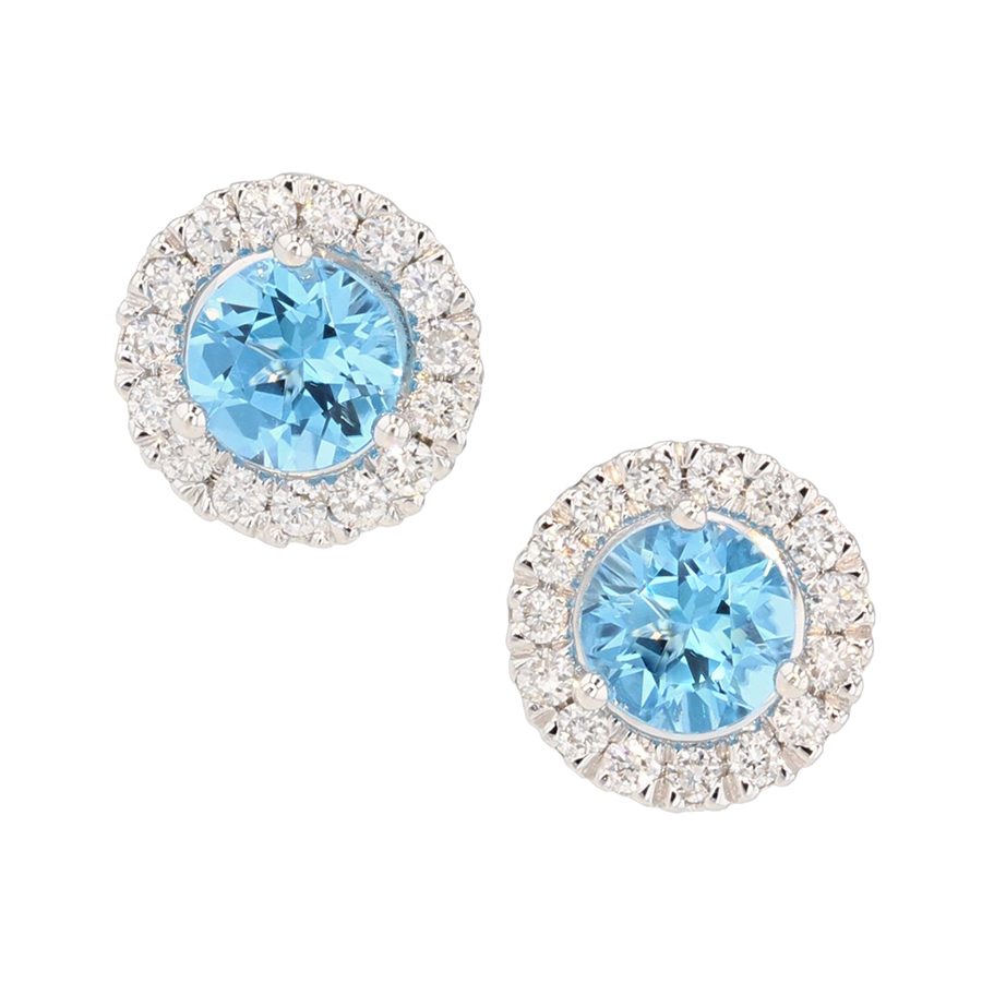 Blue Topaz in White Gold Halo Stud Earrings