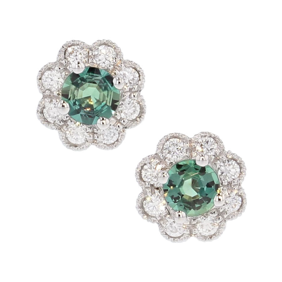 Alexandrite in White Gold Halo Earrings