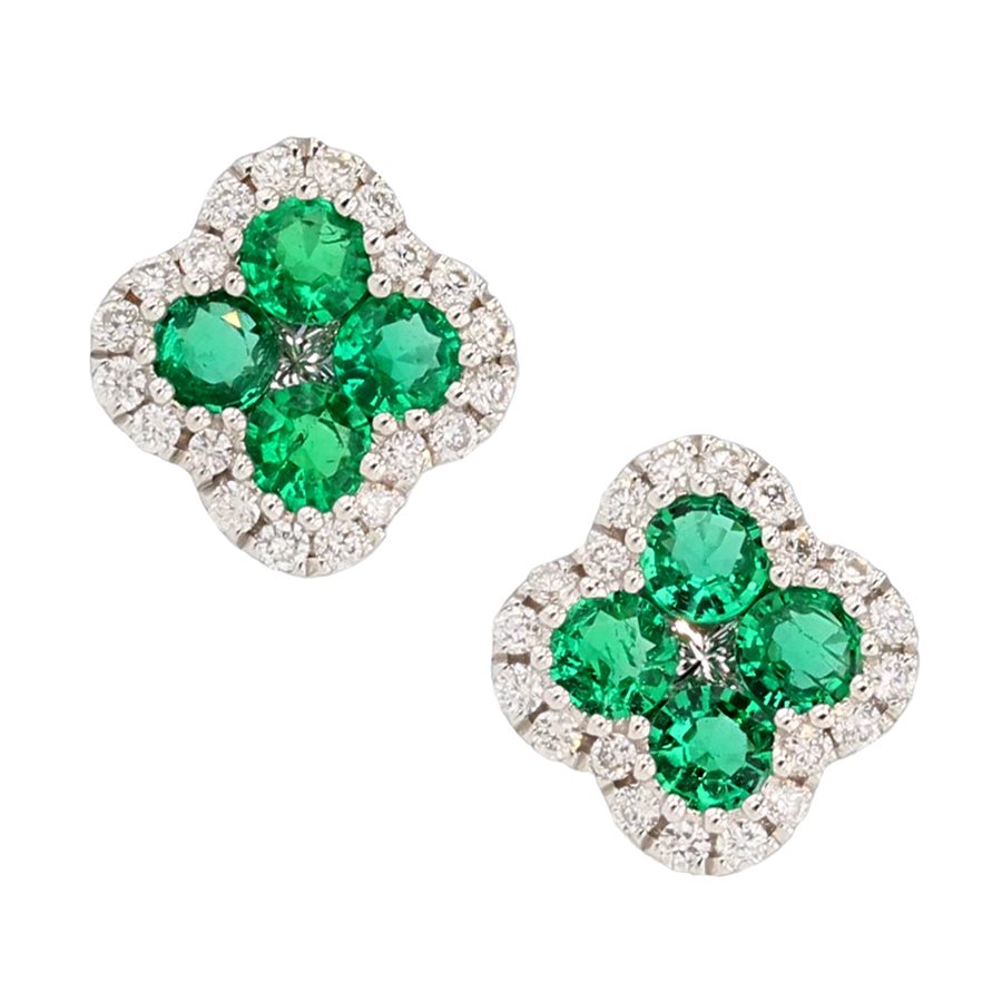 Emeralds in White Gold "Clover" Earrings