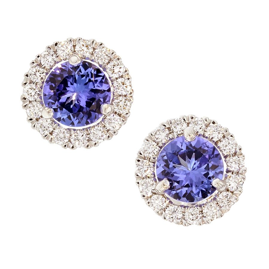 Round Tanzanite in White Gold Halo Earrings
