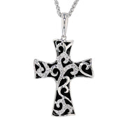 Black Agate and Diamonds in White Gold Cross Pendant