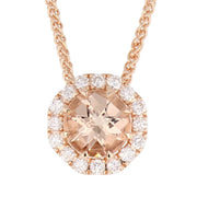 Round Morganite Rose Gold Halo Necklace